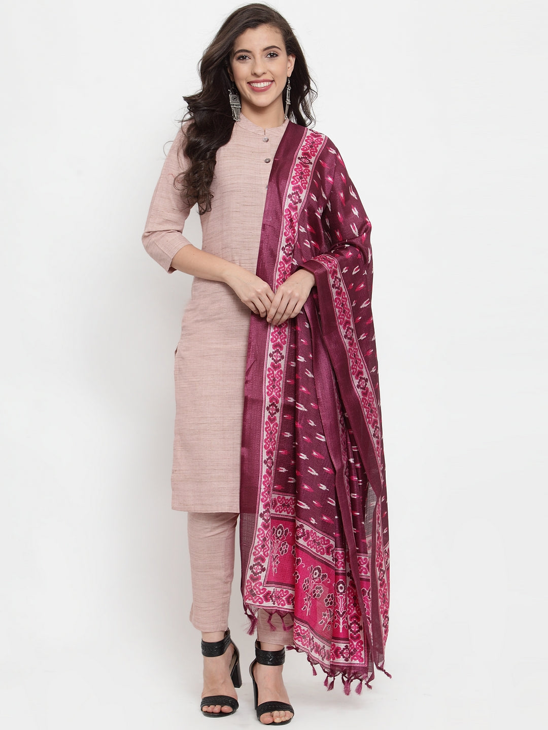 Jompers Women Pink Solid Kurta with Trousers & Dupatta - Distacart