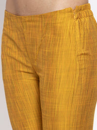 Thumbnail for Jompers Women Yellow Self-Striped Kurta with Trousers & Art Silk Printed Dupatta - Distacart