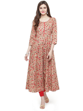 Jompers Women Red & Beige Printed A-Line Kurta - Distacart