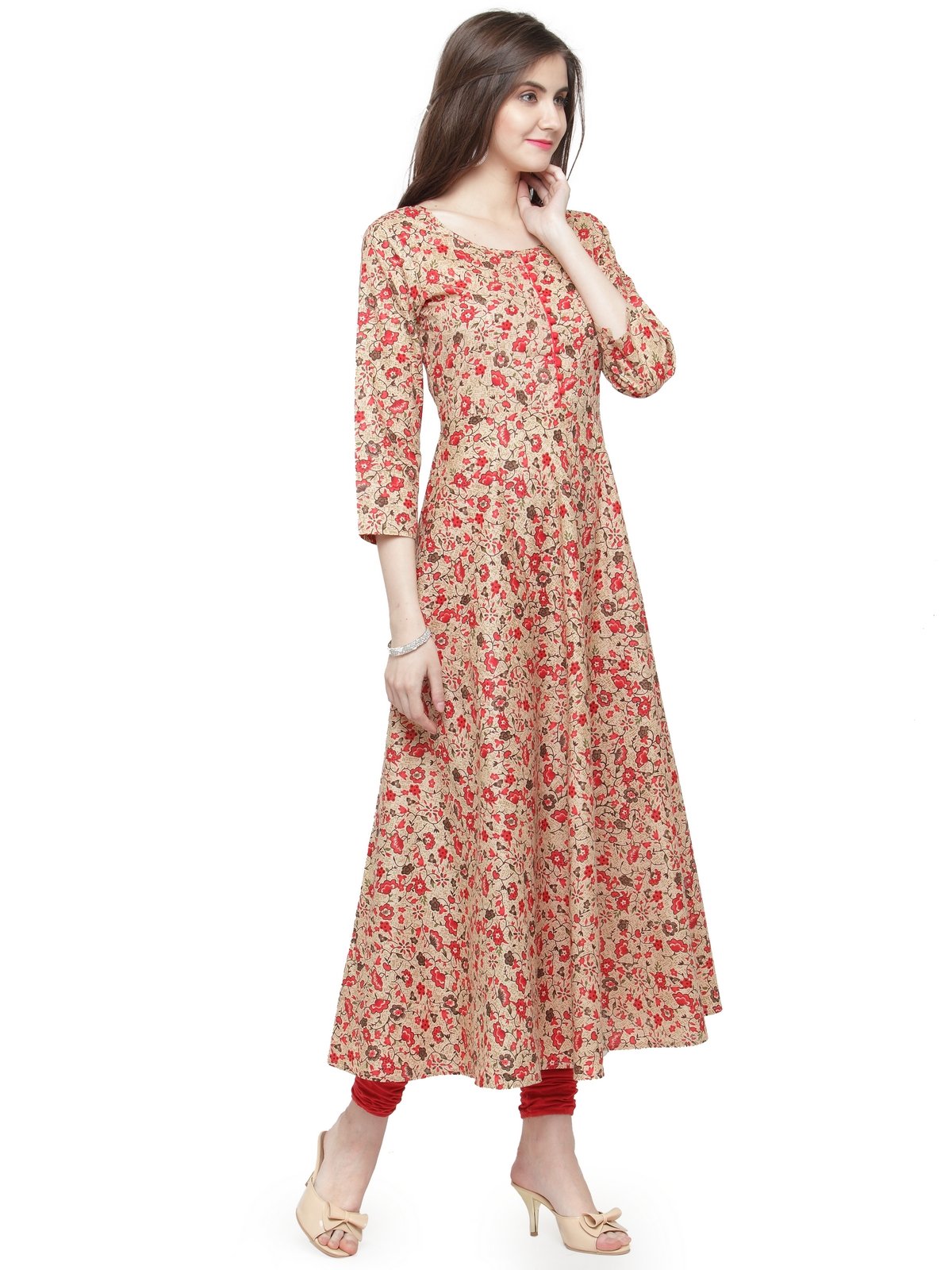 Jompers Women Red & Beige Printed A-Line Kurta - Distacart