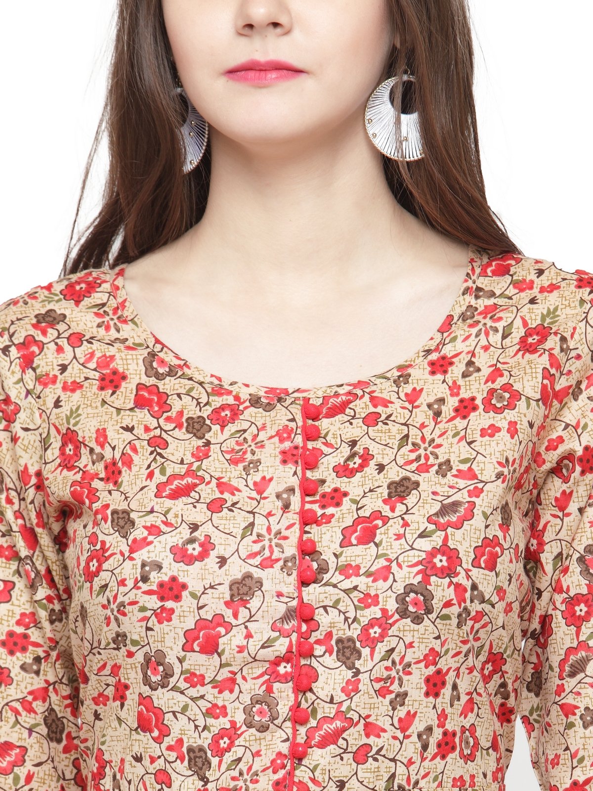Jompers Women Red & Beige Printed A-Line Kurta - Distacart