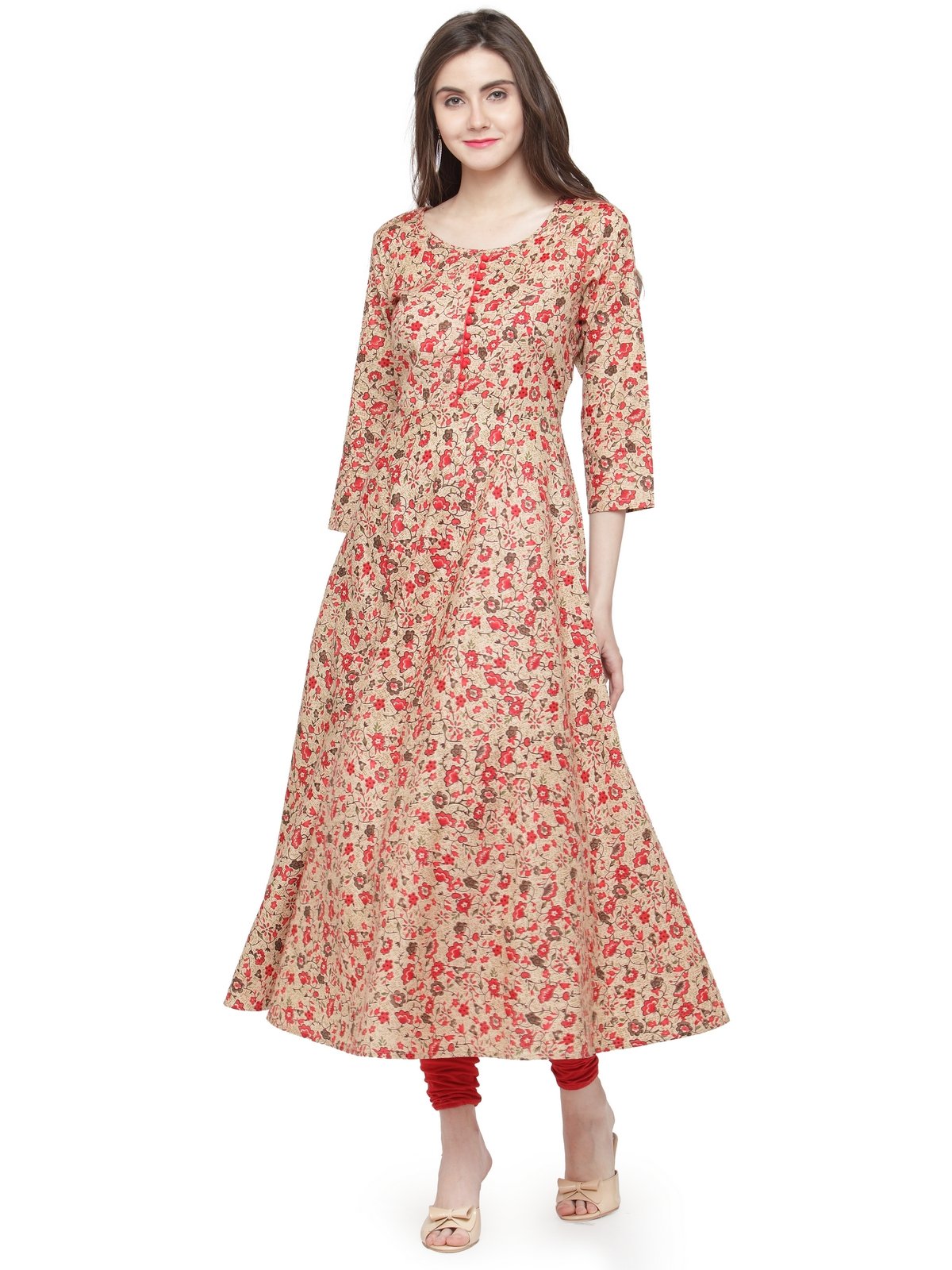 Jompers Women Red & Beige Printed A-Line Kurta - Distacart