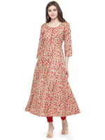 Thumbnail for Jompers Women Red & Beige Printed A-Line Kurta - Distacart