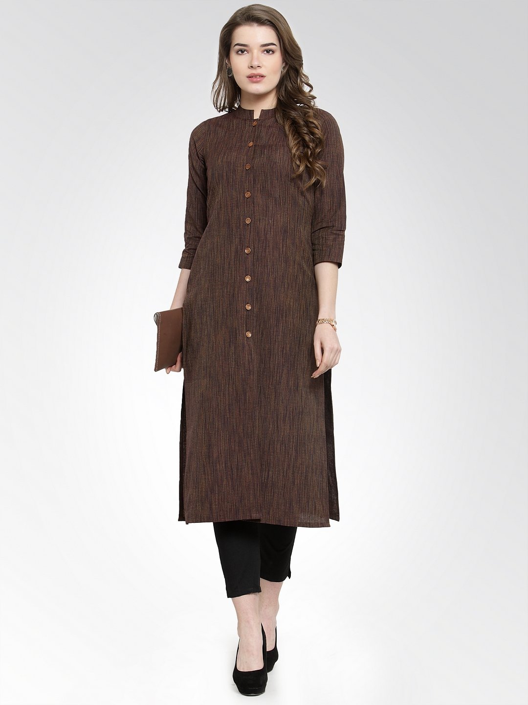 Jompers Women Brown self design straight Kurta with Trousers - Distacart
