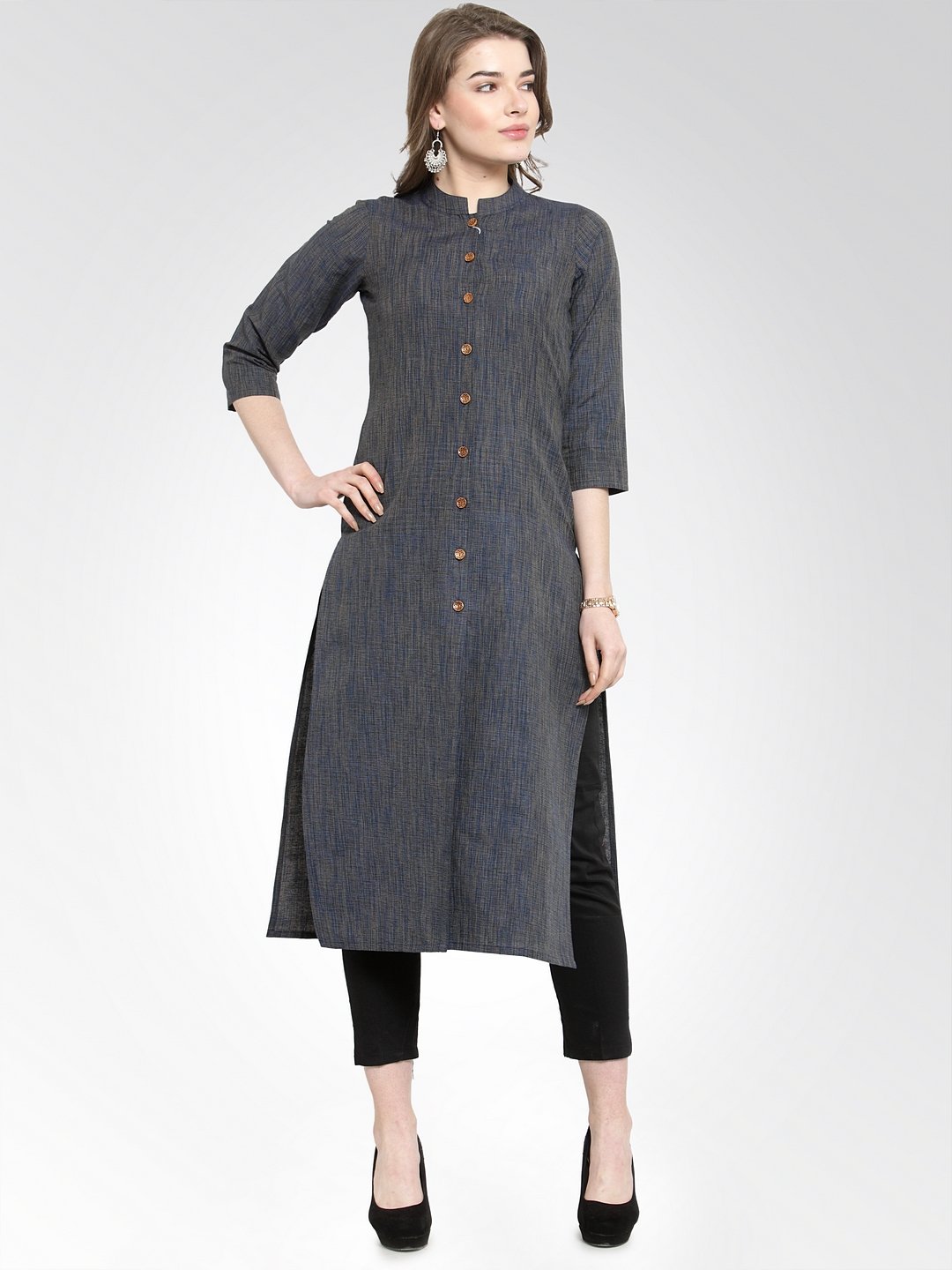 Jompers Women Navy self design straight Kurta - Distacart