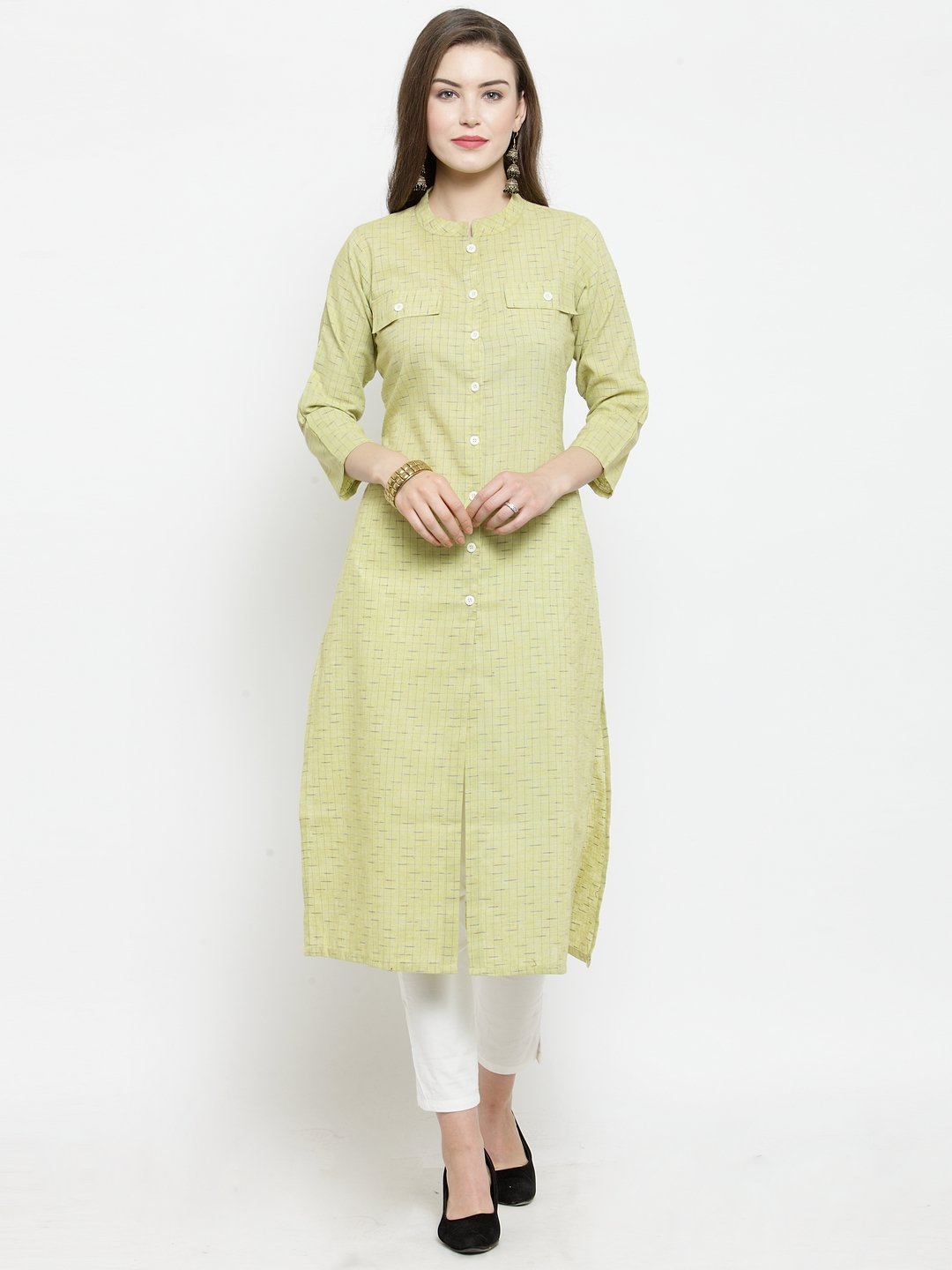 Jompers Women Green woven design Straight Kurta - Distacart