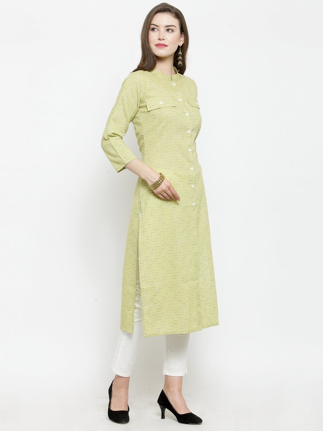 Jompers Women Green woven design Straight Kurta - Distacart
