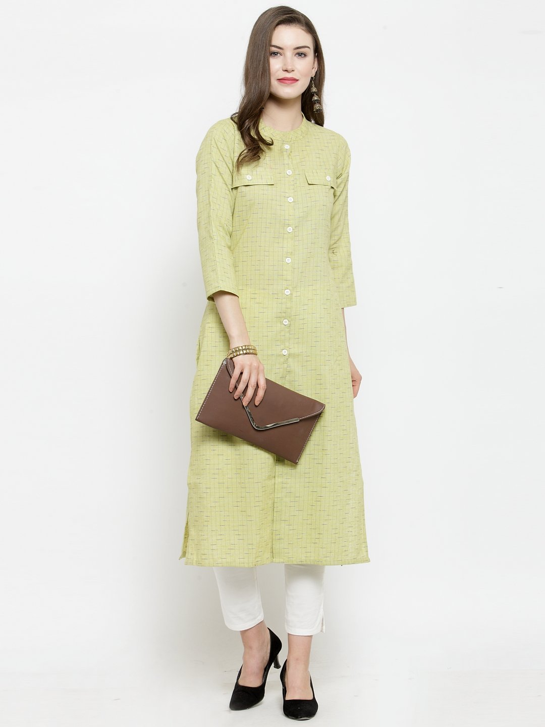 Jompers Women Green woven design Straight Kurta - Distacart