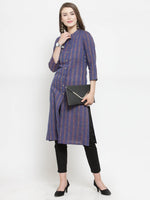 Thumbnail for Jompers Women Blue Blue Striped Cotton-blend Straight Kurta - Distacart