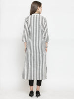 Thumbnail for Jompers Women Grey & Off-White Striped Cotton Straight Kurta - Distacart