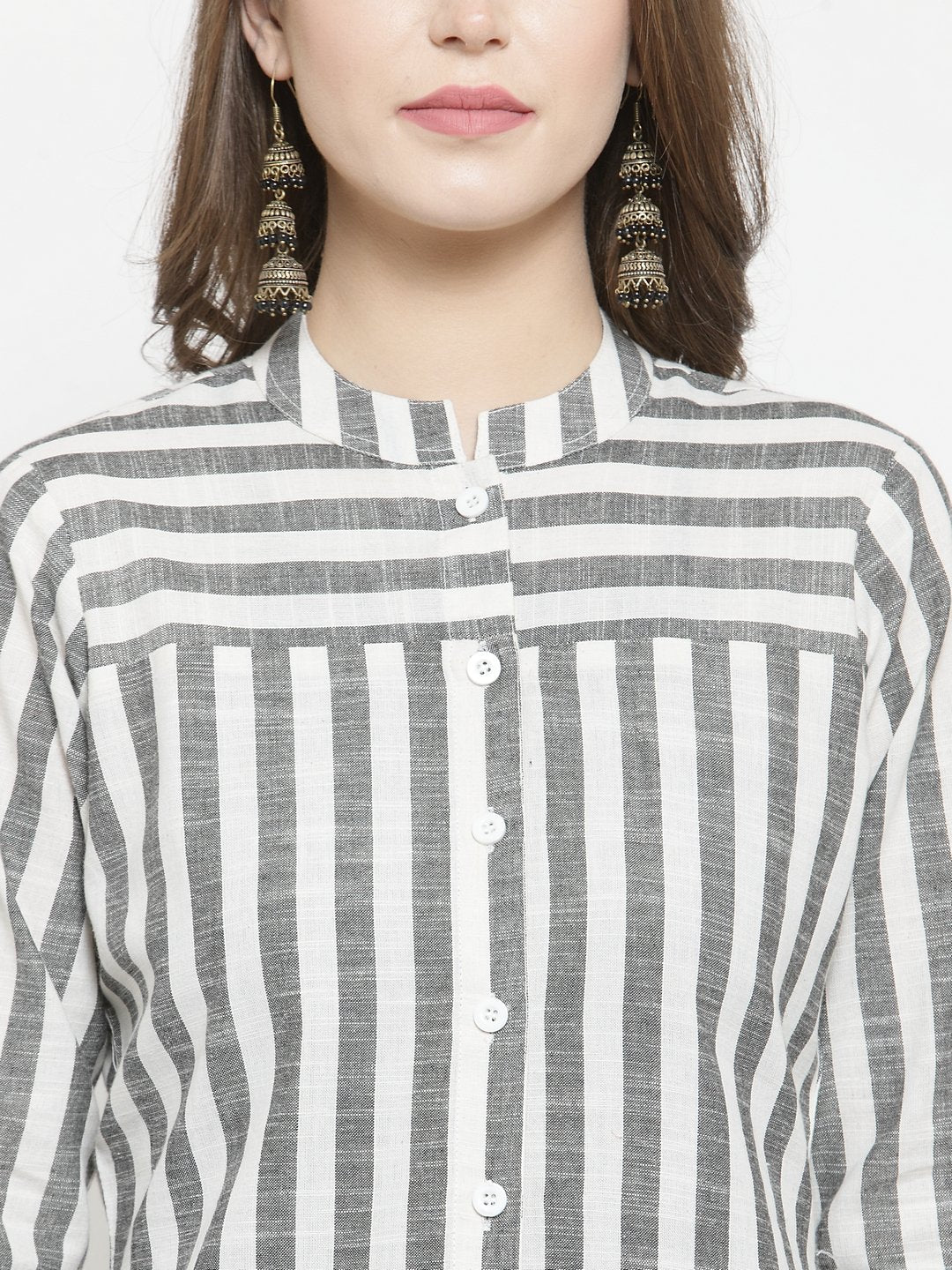 Jompers Women Grey & Off-White Striped Cotton Straight Kurta - Distacart