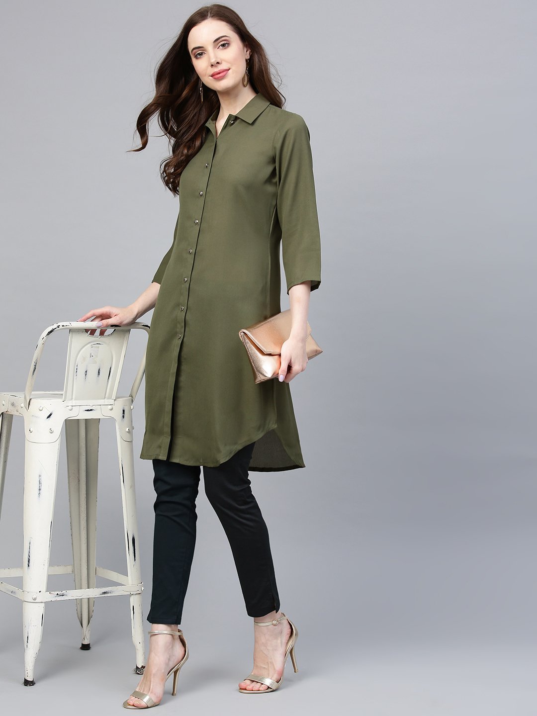 Jompers Women Olive Green Solid A-Line Kurta - Distacart