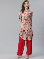 Thumbnail for Jompers Women Peach & Red Printed Summer-cool A-line Kurta - Distacart