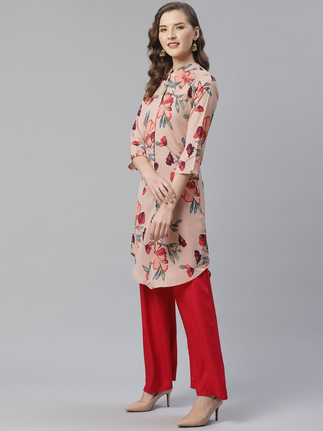 Jompers Women Peach & Red Printed Summer-cool A-line Kurta - Distacart