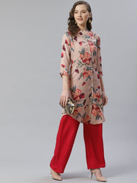 Thumbnail for Jompers Women Peach & Red Printed Summer-cool A-line Kurta - Distacart