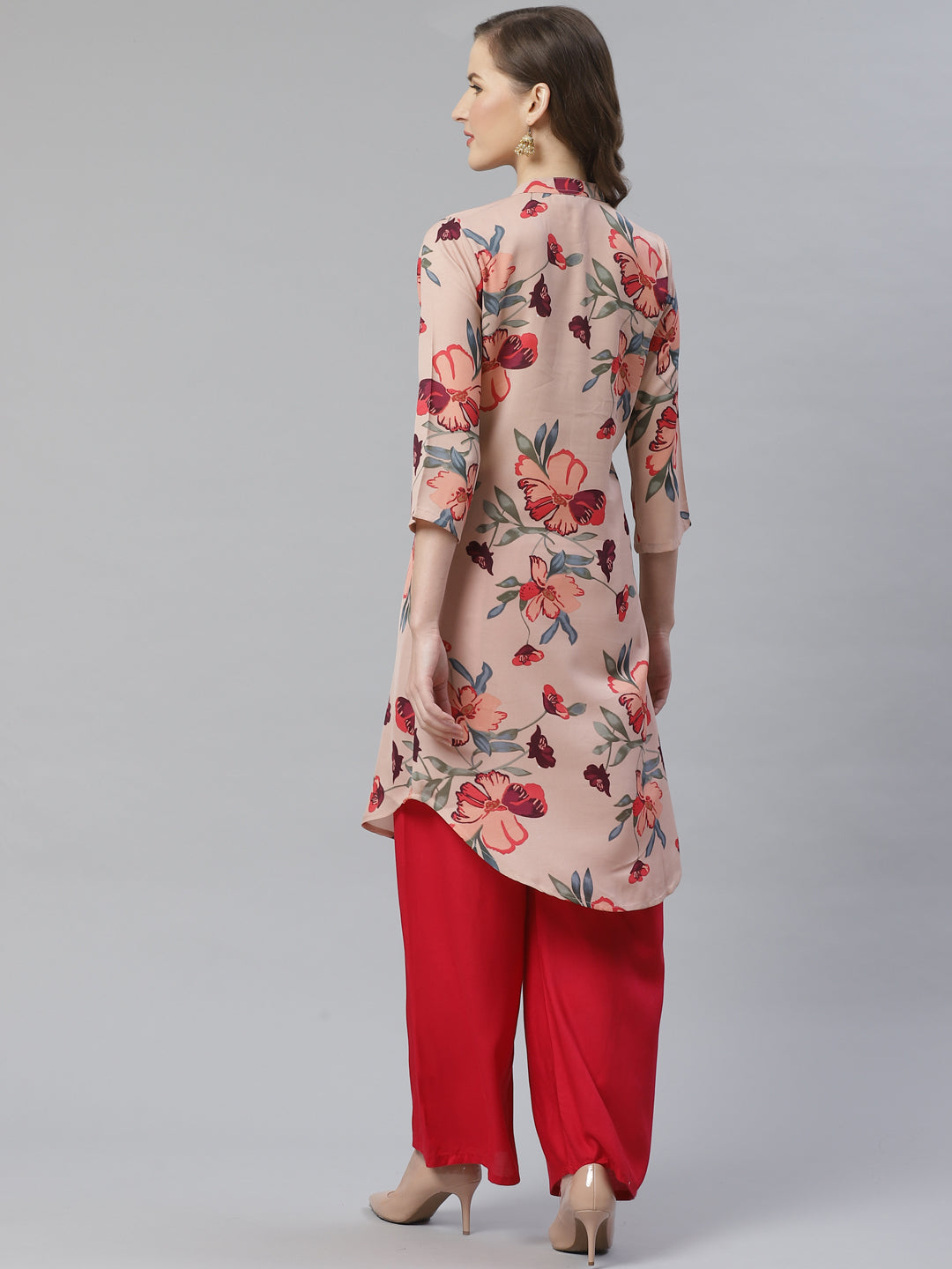 Jompers Women Peach & Red Printed Summer-cool A-line Kurta - Distacart