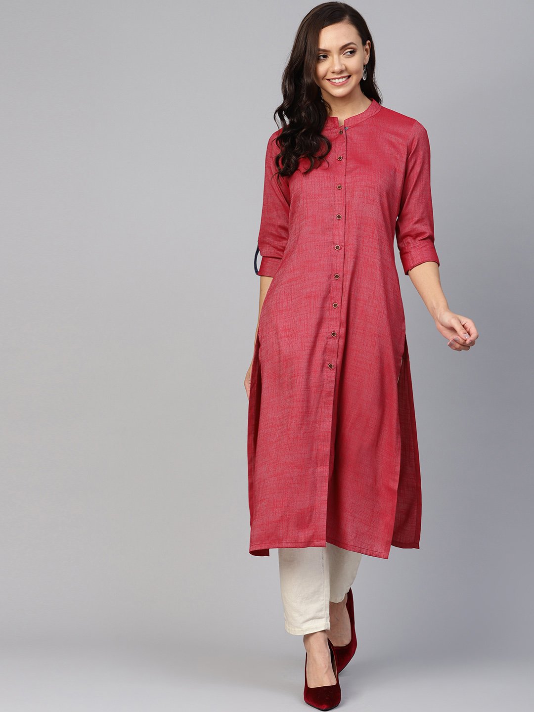 Jompers Women Maroon Woven Design Straight Rayon Kurta - Distacart
