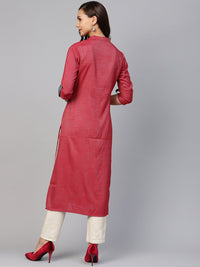 Thumbnail for Jompers Women Maroon Woven Design Straight Rayon Kurta - Distacart