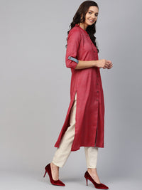 Thumbnail for Jompers Women Maroon Woven Design Straight Rayon Kurta - Distacart
