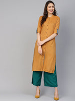 Thumbnail for Jompers Women Mustard Woven Design Straight Rayon Kurta - Distacart