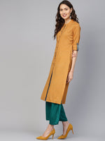 Thumbnail for Jompers Women Mustard Woven Design Straight Rayon Kurta - Distacart