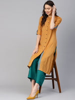 Thumbnail for Jompers Women Mustard Woven Design Straight Rayon Kurta - Distacart