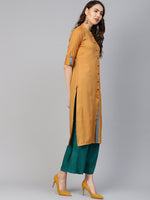 Thumbnail for Jompers Women Mustard Woven Design Straight Rayon Kurta - Distacart