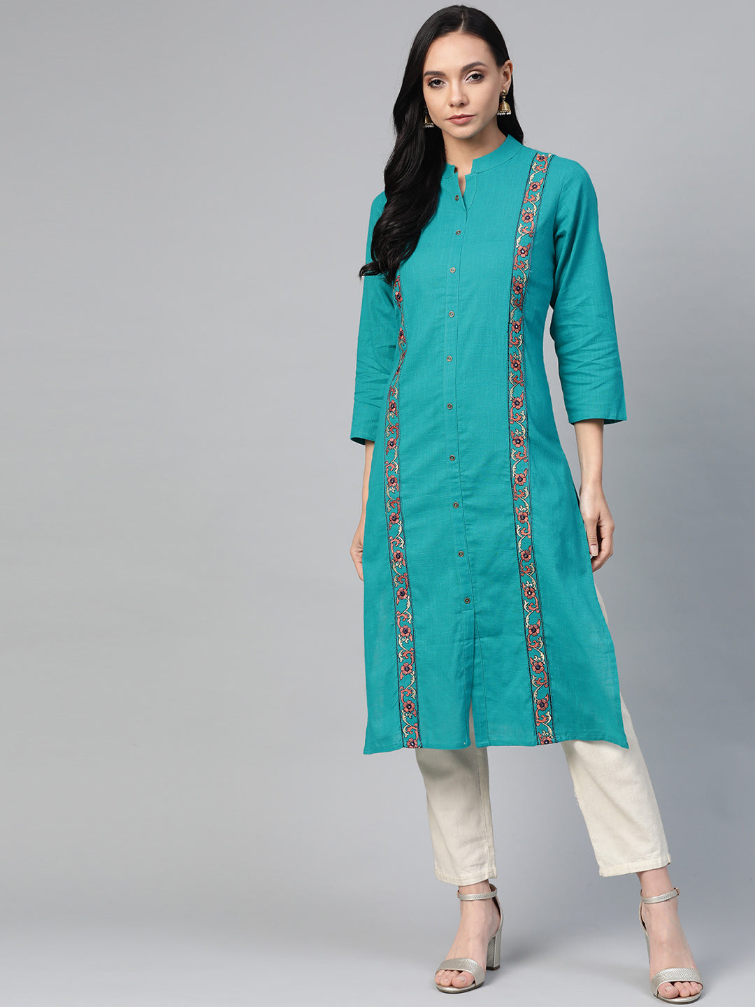 Jompers Women Green Embroidered Detail Straight Kurta - Distacart