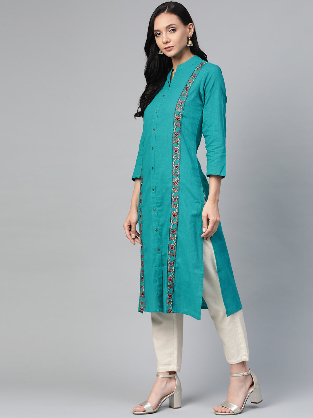 Jompers Women Green Embroidered Detail Straight Kurta - Distacart