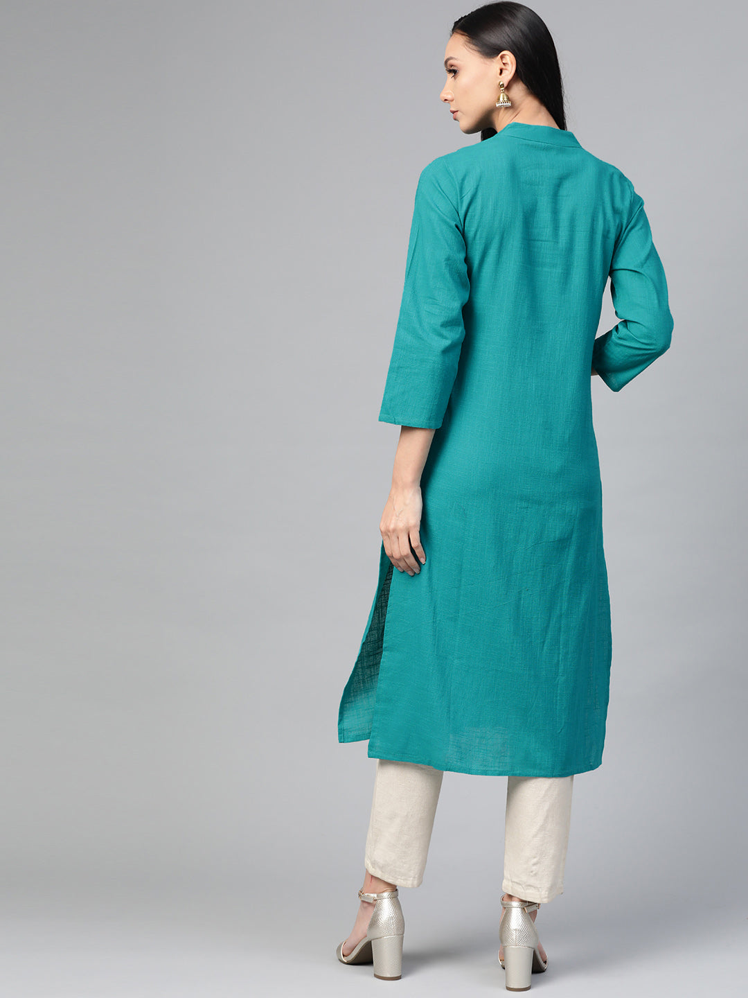 Jompers Women Green Embroidered Detail Straight Kurta - Distacart