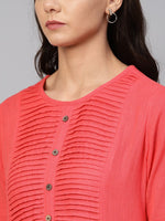 Thumbnail for Jompers Women Peach Cotton Straight Kurta with Pintucks - Distacart