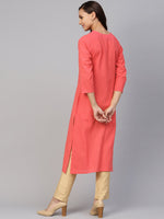 Thumbnail for Jompers Women Peach Cotton Straight Kurta with Pintucks - Distacart