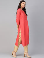 Thumbnail for Jompers Women Peach Cotton Straight Kurta with Pintucks - Distacart