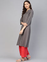 Thumbnail for Jompers Women Grey Cotton Straight Kurta with Pintucks - Distacart