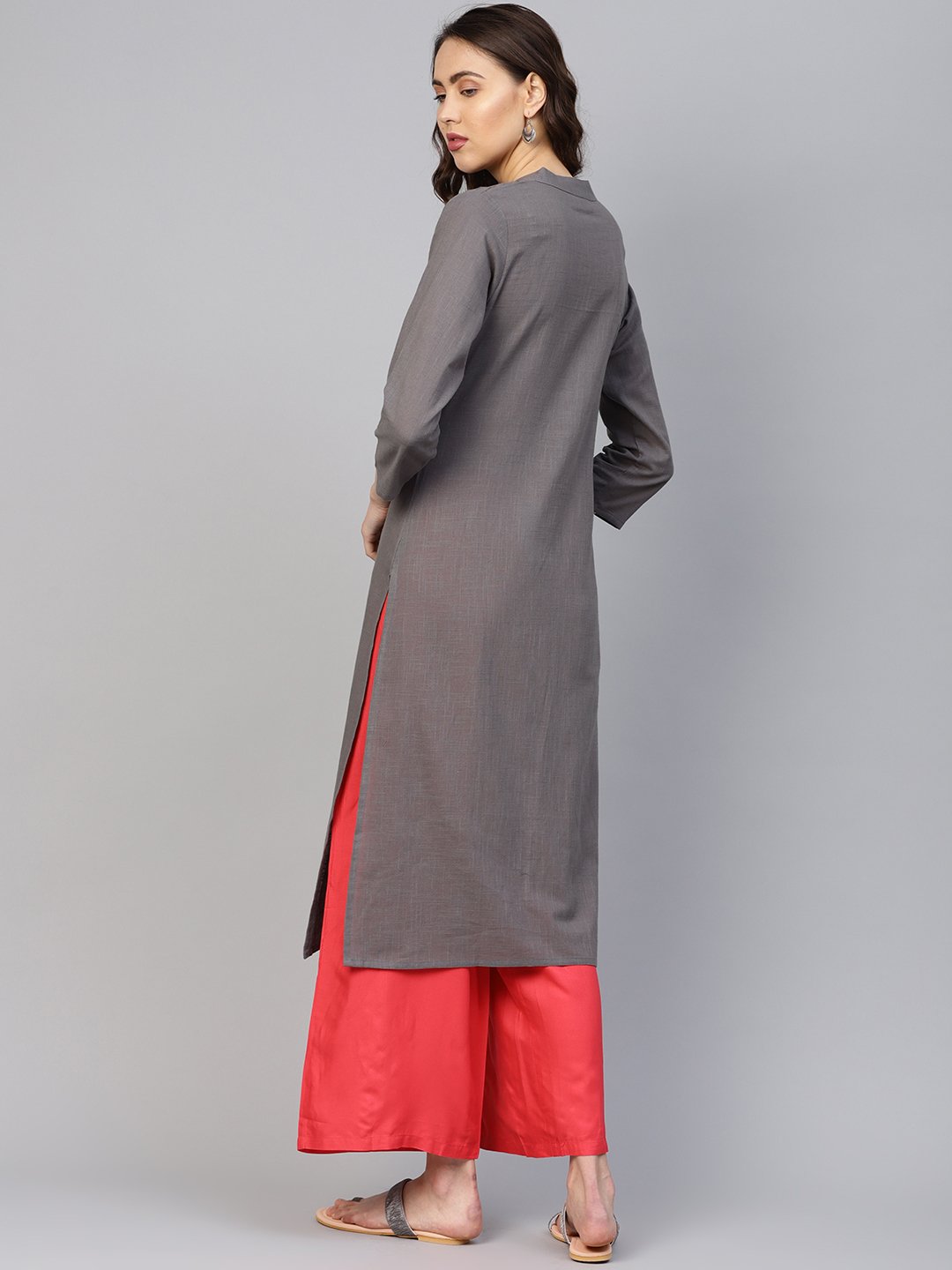 Jompers Women Grey Cotton Straight Kurta with Pintucks - Distacart