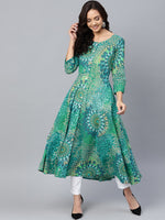 Thumbnail for Jompers Women Green & White Printed Flared Kurta - Distacart