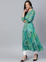 Thumbnail for Jompers Women Green & White Printed Flared Kurta - Distacart