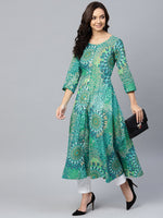 Thumbnail for Jompers Women Green & White Printed Flared Kurta - Distacart