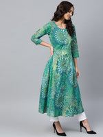 Thumbnail for Jompers Women Green & White Printed Flared Kurta - Distacart