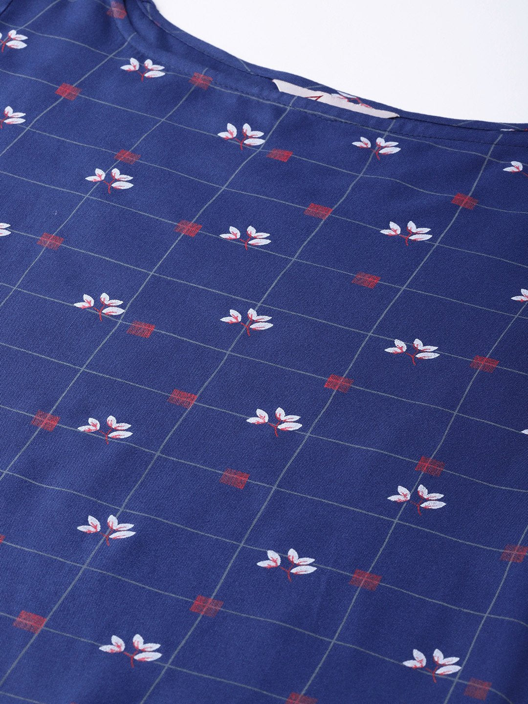 Jompers Women Blue & Off-White Checked Straight Kurta - Distacart