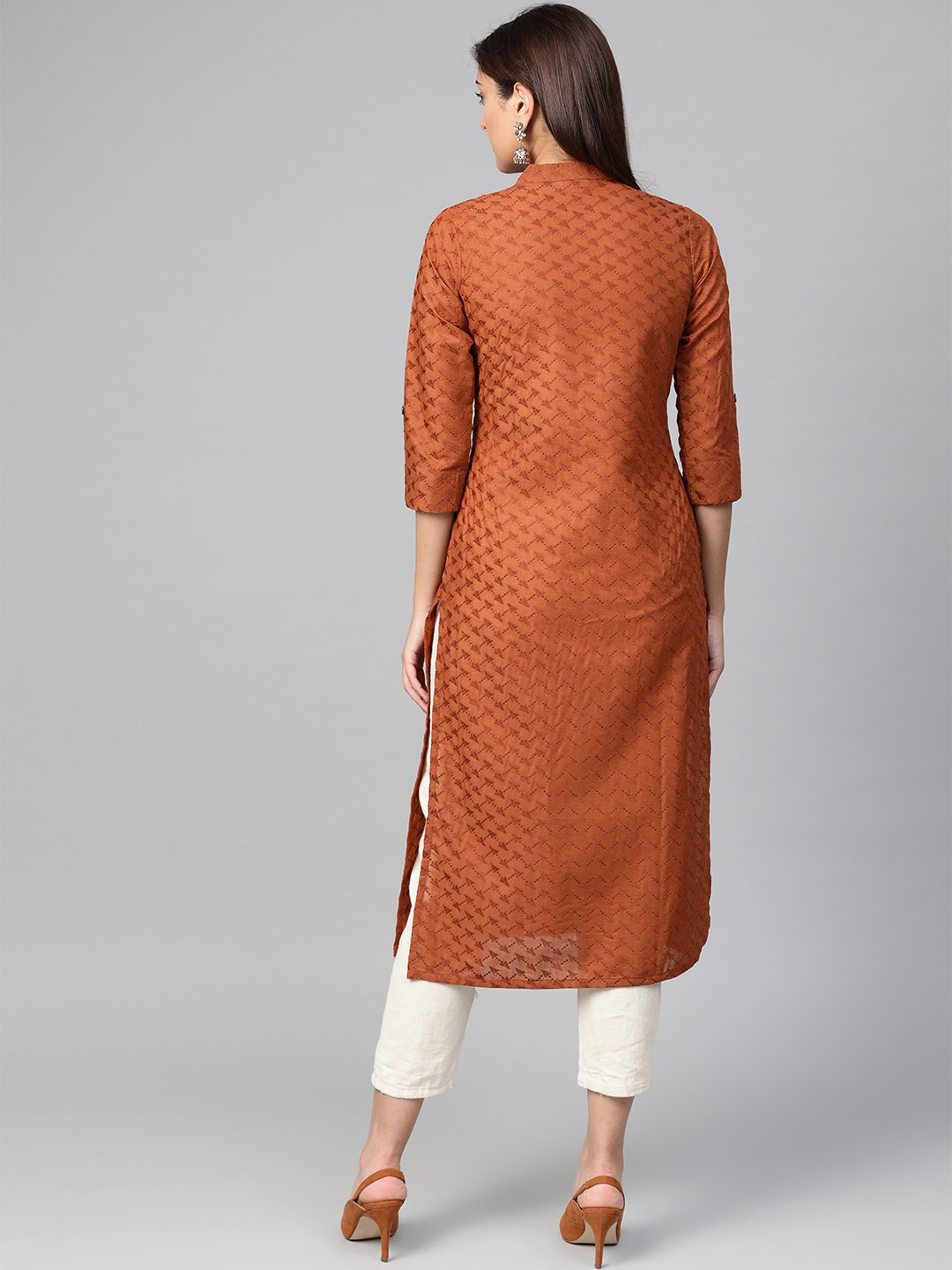 Jompers Women Rust Brown Embroidered Straight Kurta - Distacart