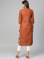 Thumbnail for Jompers Women Rust Brown Embroidered Straight Kurta - Distacart