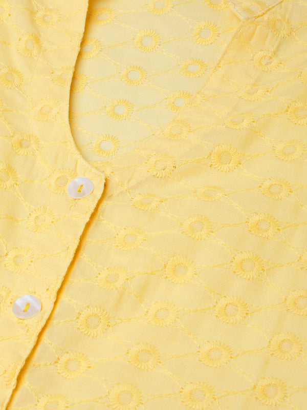 Jompers Women Yellow Chikankari Embroidered Semi-Sheer Straight Kurta - Distacart
