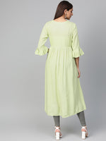 Thumbnail for Jompers Women Green & Golden Yoke Design A-Line Kurta - Distacart