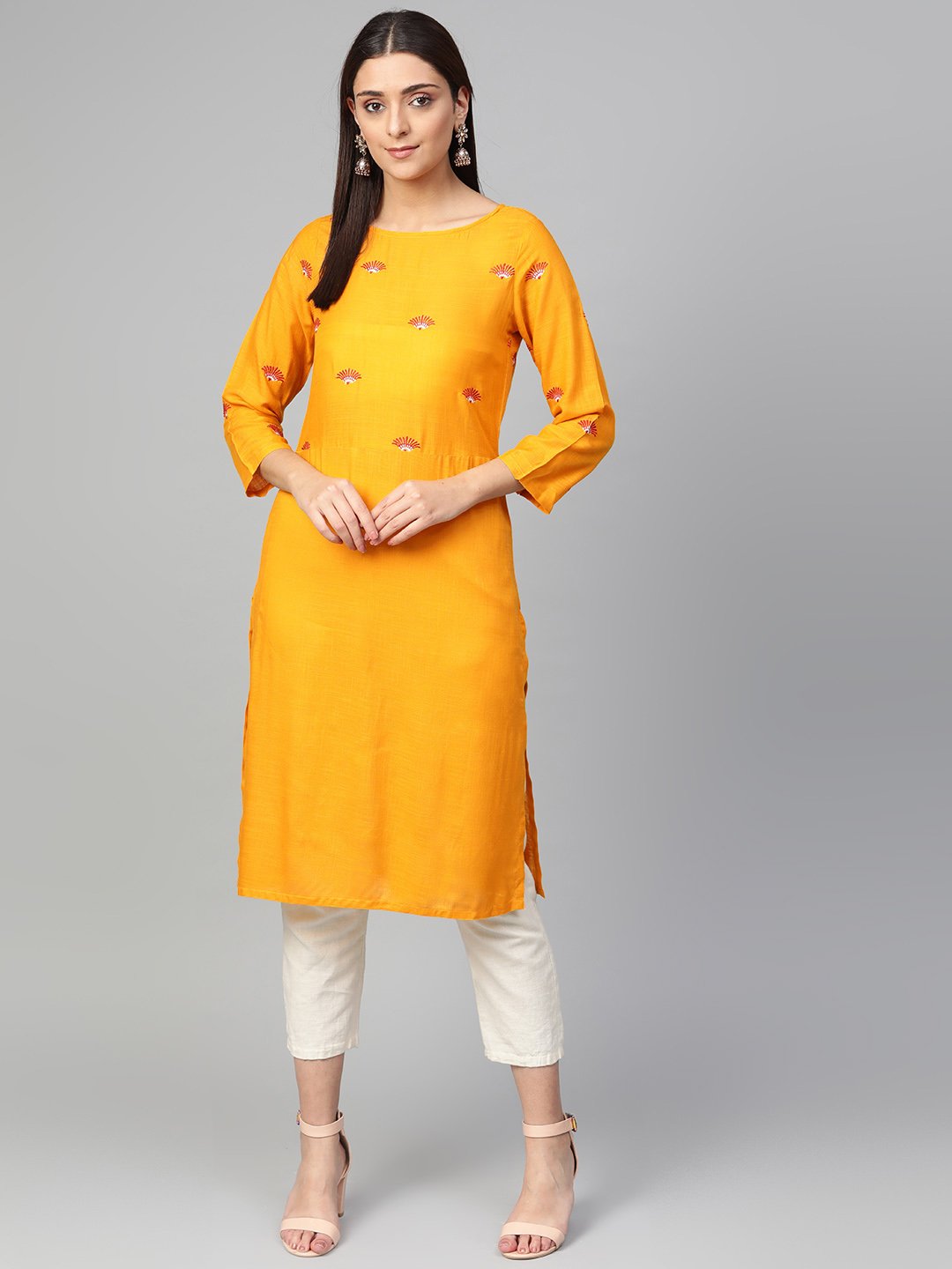 Jompers Women Mustard Yoke Design Straight Kurta - Distacart