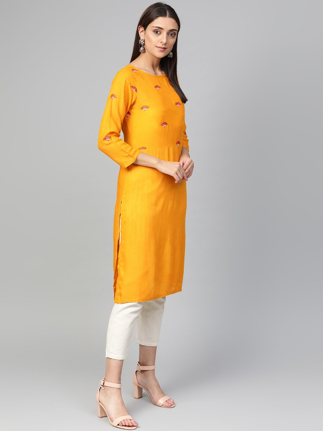 Jompers Women Mustard Yoke Design Straight Kurta - Distacart