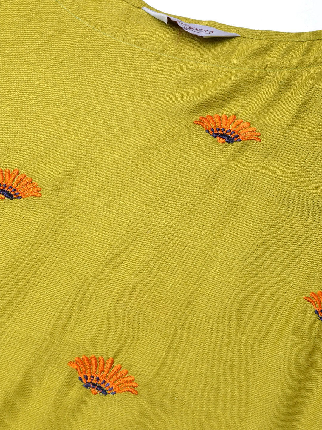 Jompers Women Green Yoke Design Straight Kurta ( Olive ) - Distacart