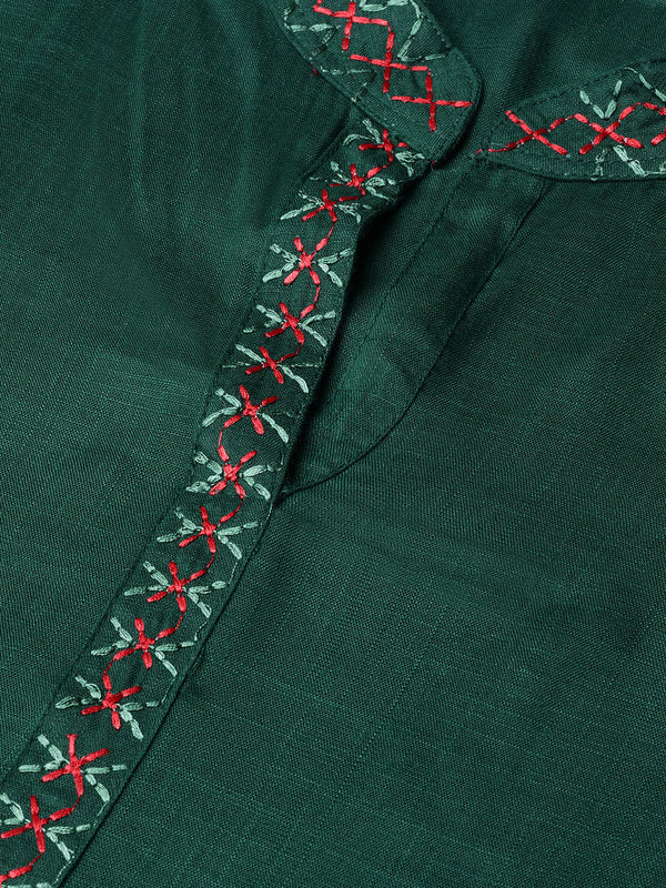 Jompers Women Green Embroidered Straight Kurta - Distacart