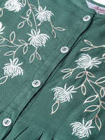 Thumbnail for Jompers Women Green & White Yoke Design A-Line Kurta (Teal) - Distacart