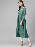 Thumbnail for Jompers Women Green & White Yoke Design A-Line Kurta (Teal) - Distacart